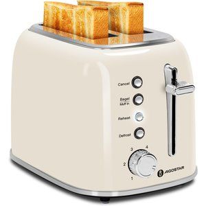 Home Cream White Stainless Steel 2 Slice Retro Extra Wide Slot Toasters